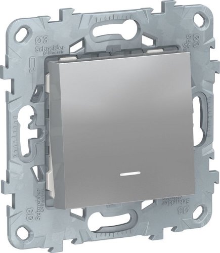 Выключатель кнопочный с подсветкой без рамки Schneider Electric Unica New 1-кл. алюминий картинка